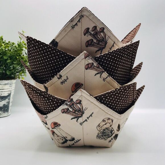 3 Piece Set of Microwave Cozies, Reversible Neutral Mushrooms, Plate, Bowl, Pint - Picture 6 of 9